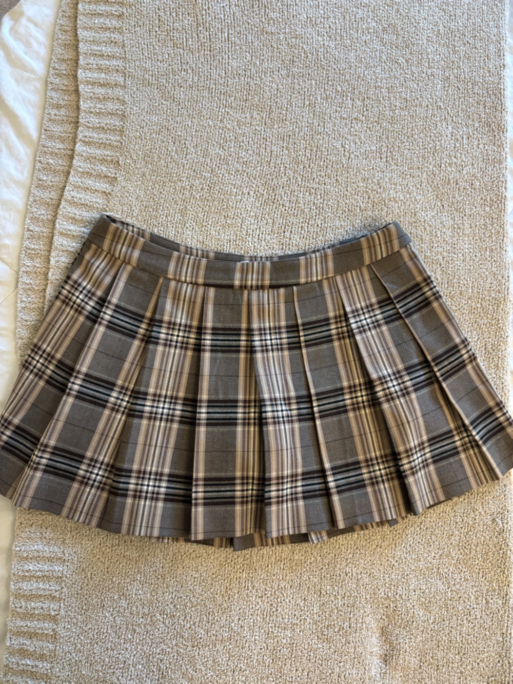 Garage Plaid Skater Skirt in Gray and Tan